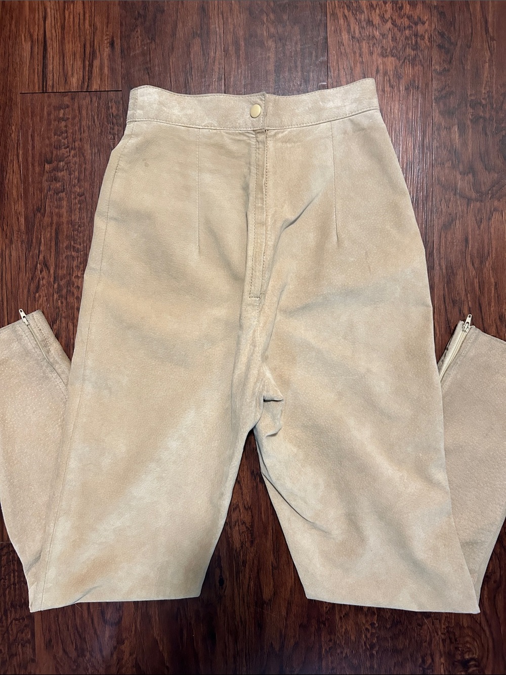 Danier Light Beige Suede Slim Straight Pants